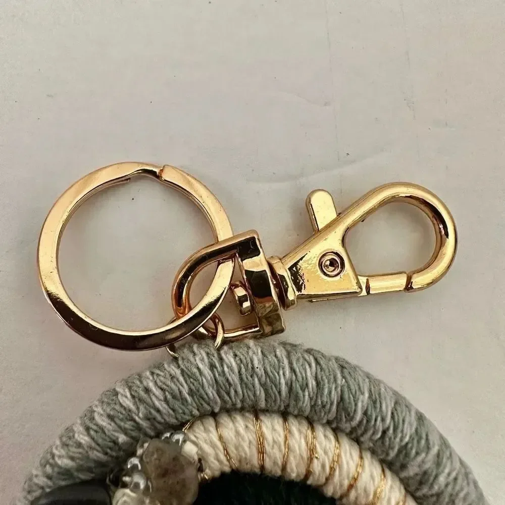 Blue macrame rainbow keychain
